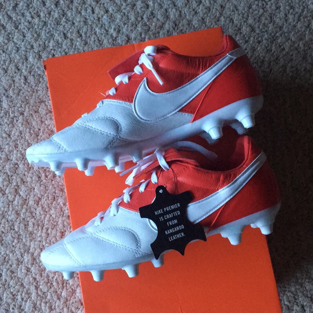 Nike premier 2 II 3 soccer cleats red white tiempo fc F.C. futbol boots leather